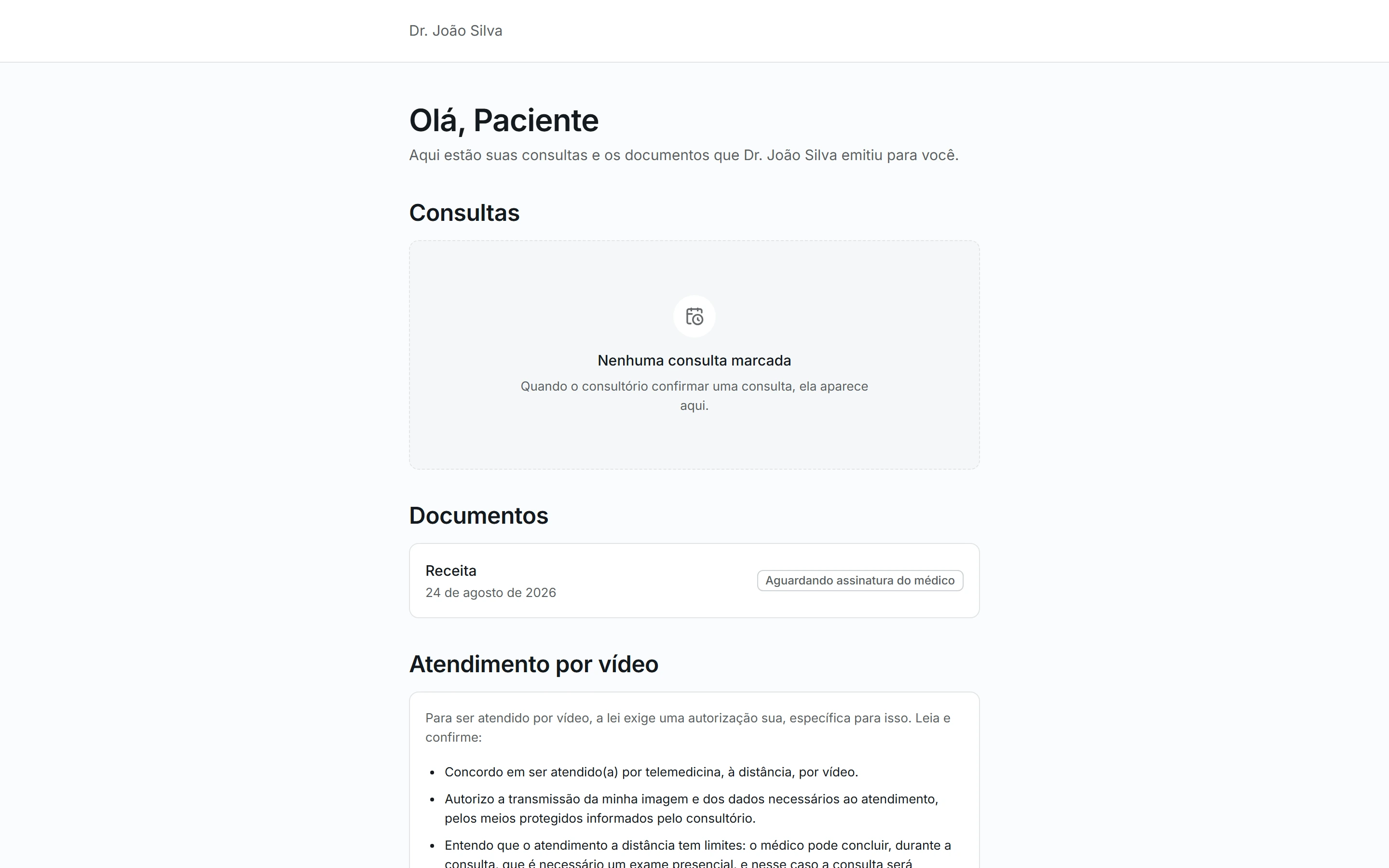 Portal demonstrativo para consultar agendamentos e documentos disponibilizados.