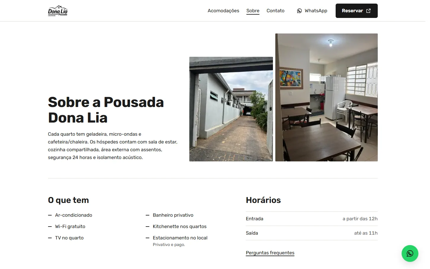 Página sobre a Pousada Dona Lia.
